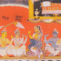 『クンティーとの対話（バーガヴァタ・プラーナ）（部分）　初期ラージプート派　インド　16世紀中頃』の画像