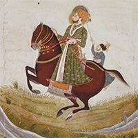 『ビーカーネールの藩王ゾラーワル・シング騎馬像（部分）　ビーカーネール派 インド　18世紀中頃』の画像