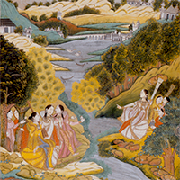 『川岸で音楽を楽しむ女たち（部分）　ルシダーバード派インド　18世紀』の画像