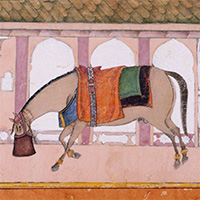 『飼葉を喰む馬（部分）　ビーカーネール派かインド　18世紀』の画像