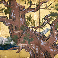 『国宝　檜図屏風（部分）　狩野永徳筆　安土桃山時代・天正18年(1590)』の画像