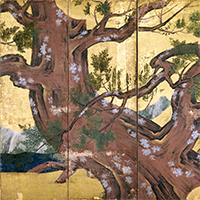 Image of "Cypress Trees (detail), By Kano Eitoku, Azuchi-Momoyama period, dated 1590 (Tokyo National Museum, National Tresure)"