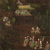 『重要文化財　商山四皓・文王呂尚図屏風（部分）　南北朝時代・14世紀』の画像