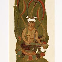 Image of "Embroidered Buddhist Image (detail), Asuka period, 7th century (Important Cultural Property)"