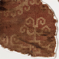 Image of "Fragments of Textile with Paired Birds in Roundels (detail), Asuka–Nara period, 7th–8th centur"