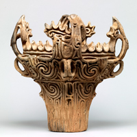Image of "Deep Bowl with flame-like Ornamentation, Attributed provenance: Umataka, Nagaoka-shi, Niigata, Jomon period, 3000&ndash;2000 BC"