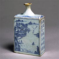 Image of "Square Bottle, Landscape in underglaze blue, Korea, Joseon dynasty, 19th century (Gift of the Ogura Foundation)"