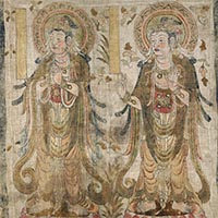 Image of "Two Bodhisattvas (detail), Mogao Caves in Dunhuang, ChinaPelliot collection, Five Dynasties and Ten Kingdons period–Northern Song dynasty, 10th century (Acquired through exchange with the Guimet Museum)"