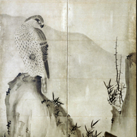 Image of "Landscape with Hawks (detail), By Sesson Shukei, Muromachi period, 16th century (Important Art Object, Gift of Mr. Matsunaga Yasuzaemon)"