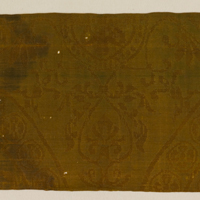 Image of "Ban (Buddhist Ritual Banner) &quot;Banner Leg&quot;, With paired dragons, flowers and four-petal flower roundels design on dark yellowish green ground, Asuka&ndash;Nara period, 7th&ndash;8th century"