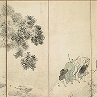 『重要文化財　山野行楽図屏風（部分）　与謝蕪村筆　江戸時代・18世紀』の画像