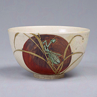 Image of "Tea Bowl with a Mantis and the Moon, By Eiraku Hozen, Edo period, 19th century"