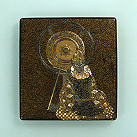 Image of "Writing Box, Design of bugaku dance in maki-e lacquer, Attributed to Hon'ami Koetsu, Edo period, 17th century (Important Cultural Property)"