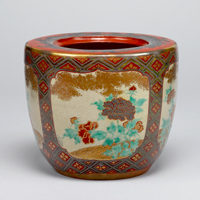 Image of "Water Jar with Peonies, Stoneware with overglaze enamel, Studio of Ninsei, Edo period, 17th century (Important Cultural Property)"
