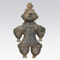 Image of " Dogu (Clay figurine), With goggle-shaped eyes, Excavated from Ebisuda, Tajiri Kabukuri, Osaki-shi, Miyagi, Jomon period, 1000&ndash;400 BC (Important Cultural Property)"