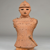 Image of "Warrior in "Tanko" Armor, "Haniwa" (Terracotta tomb figurine), Excavated at Kamichujo, Kumagaya-shi, Saitama, Kofun period, 6th century (Important Cultural Property)"