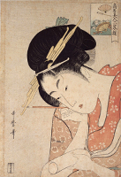Image of "Renowned Beauties Likened to the Six Immortal Poets: Ogiya Hanaogi, By Kitagawa Utamaro, Edo period, 18th century"
