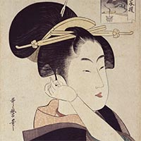 Image of "Renowned Beauties Likened to the Six Immortal Poets: Tatsumi Roko, By Kitagawa Utamaro, Edo period, 18th century"