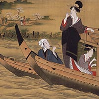 Image of "Boat Ride and Cherry Blossom Viewing on the Sumida River (detail), By Utagawa Kunimasa, Edo period, 19th century"