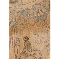 『岩山の上に坐る猿（部分）　ビーカーネール派 インド　17世紀末～18世紀初』の画像