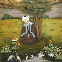 Image of "Mendicant Saint in Thought under Tree (detail), India, By the Mughal school, Ca. mid-17th century"