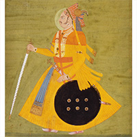 『藩王アバイ・シング像（部分）　ビーカーネール派 インド　18世紀後半』の画像