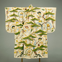 Image of "Noh Costume (Nuihaku) with Pines, Wisterias, and Swallowtail Butterflies, Muromachi&ndash;Azuchi-Momoyama period, 16th century (Important Cultural Property, Lent by  Kasuga Shrine, Gifu)"