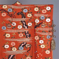 Image of "Long-Sleeved Robe (Furisode) with Cherry Blossoms and Flowing Water (detail), Formerly worn by Bando Mitsue, Edo period, 19th century (Gift of Ms. Takagi Kiyo)"