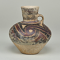 Image of "Painted Pottery Jar with a Handle, Excavated in Gansu or Qinghai province, China, Majiayao culture, ca. 2,600–2,300 BC (Gift of Dr. Yokogawa Tamisuke)"