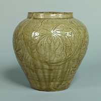 Image of "Jar with Vines and Peonies, Seto ware, Kamakura period, 14th century (Important Cultural Property)"