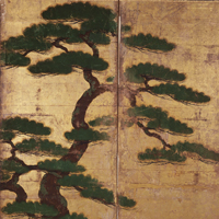 Image of "중요문화재　소나무 그림 병풍（부분）　16세기"