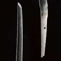 Image of "Long Sword (“Tachi”), Named “Mikazuki Munechika” (detail), By Munechika, Heian period, 10th–12th century (National Treasure)"