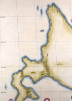 『重要文化財　日本沿海輿地図（中図）北海道西部（部分）　伊能忠敬作　江戸時代・19世紀』の画像