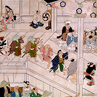 Image of "Kabuki Theater (Right screen) (detail), By Hishikawa Moronobu, Edo period, 17th century (Important Cultural Property)"