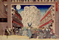 Image of "Cherry Blossoms in the Moonlight in the Yoshiwara Pleasure DistrictBy Utagawa Kunisada, Edo period, 19th century"