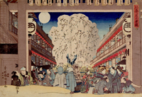 『北廓月の夜桜　歌川国貞(三代豊国)筆　江戸時代・19世紀』の画像