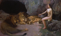 Image of "Nude Woman with Lions, By Yoshida Hiroshi, Meiji era, 1909 (Gift of Mrs. Yoshida Fujio)"