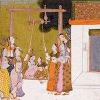『ブランコに乗るクリシュナとラーダー（ヒンドル・ラーガ）　インド・北デカン　18世紀末～19世紀初』の画像