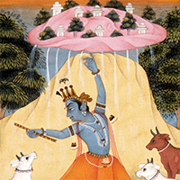 『ゴーヴァルダナ山を持ち上げるクリシュナ（部分） ビーカーネール派インド	18世紀後半』の画像