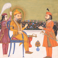 Image of "Maharaja Ranjit Singh Seated on a Terrace (detail), By the Sikh school, IndiaCa. mid-19th century"