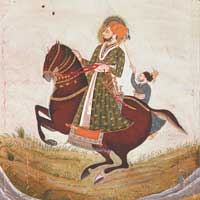 『ビーカーネールの藩王ゾラーワル・シング騎馬像（部分）　ビーカーネール派インド　18世紀中頃』の画像