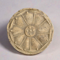 Image of "Round Eave TileDesign of Lotus flower, From the ruins of Asuka-dera, Asuka-mura, Nara, Asuka period, 6&ndash;7th century"