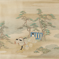 Image of "Narrative Picture Scroll of The Tales of Ise, Painting by Sumiyoshi Jokei, Calligraphy by Otagi Michitomi, Edo period, 17th century"