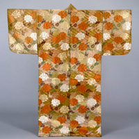 Image of "Noh Costume (Karaori) with Peonies, Young Pine, and Peacock Feathers, Passed down by the Uesugi clan, Edo period, 18th century"