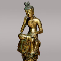 Image of "Bodhisattva with One Leg PendentFound on Mount Nachi, Wakayama, Asuka period, 7th century (Gift of Mr. Kitamata Tomeshirō and two others)"