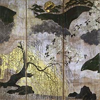 Image of "重要文化财　日月山水图屏风（局部）　16世纪"