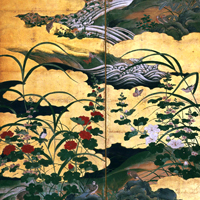 Image of "四季花草小禽图屏风（局部）绘者不详　16世纪"