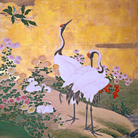 『十二ヶ月花鳥図屏風（部分）狩野永敬筆　江戸時代・17世紀』の画像