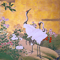 Image of "四季花鸟图屏风（局部）狩野永敬　江户时代 17世纪"