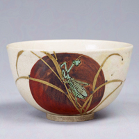 Image of "Tea Bowl with a Mantis and the Moon, By Eiraku Hozen, Edo period, 19th century"